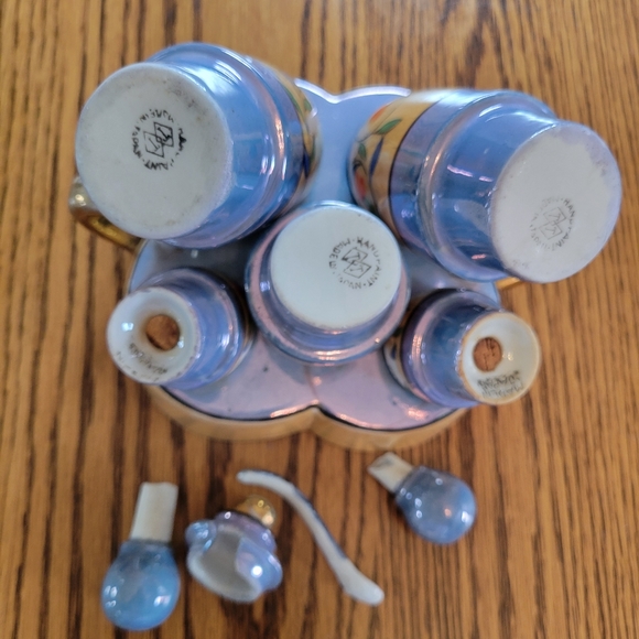 Vintage Lusterware Hand Painted Made in Japan Condiment Tray ~TT 5-piece S&P V&O - Picture 10 of 16